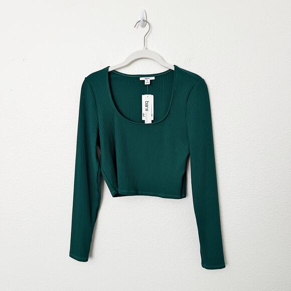 [Bar III] Forest Green Rib Knit Bodycon Scoop Neck Long Sleeve Shirt NWT Size XL - Picture 2 of 9